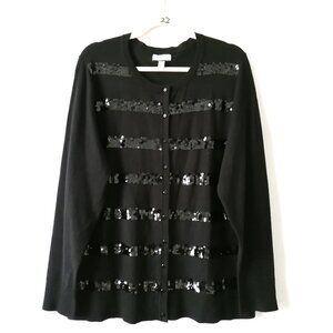 Character Club Womens Black Sequined Striped Round Neck Cardigan Sweater Size 2X